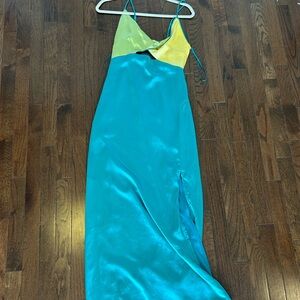 Vibrant Blue and Yellow Slip Dress